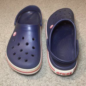 Crocs CrocBand Navy Blue Clogs with Red and White Stripes Size 10 Men, 12 Women